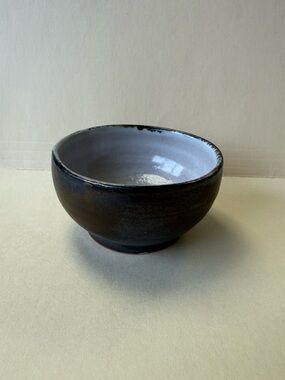 Handcrafted Brown Japanese Ceramic Chawan Small Bowl with White Interior.